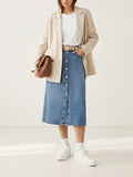 Blue Button-Front Denim Skirt