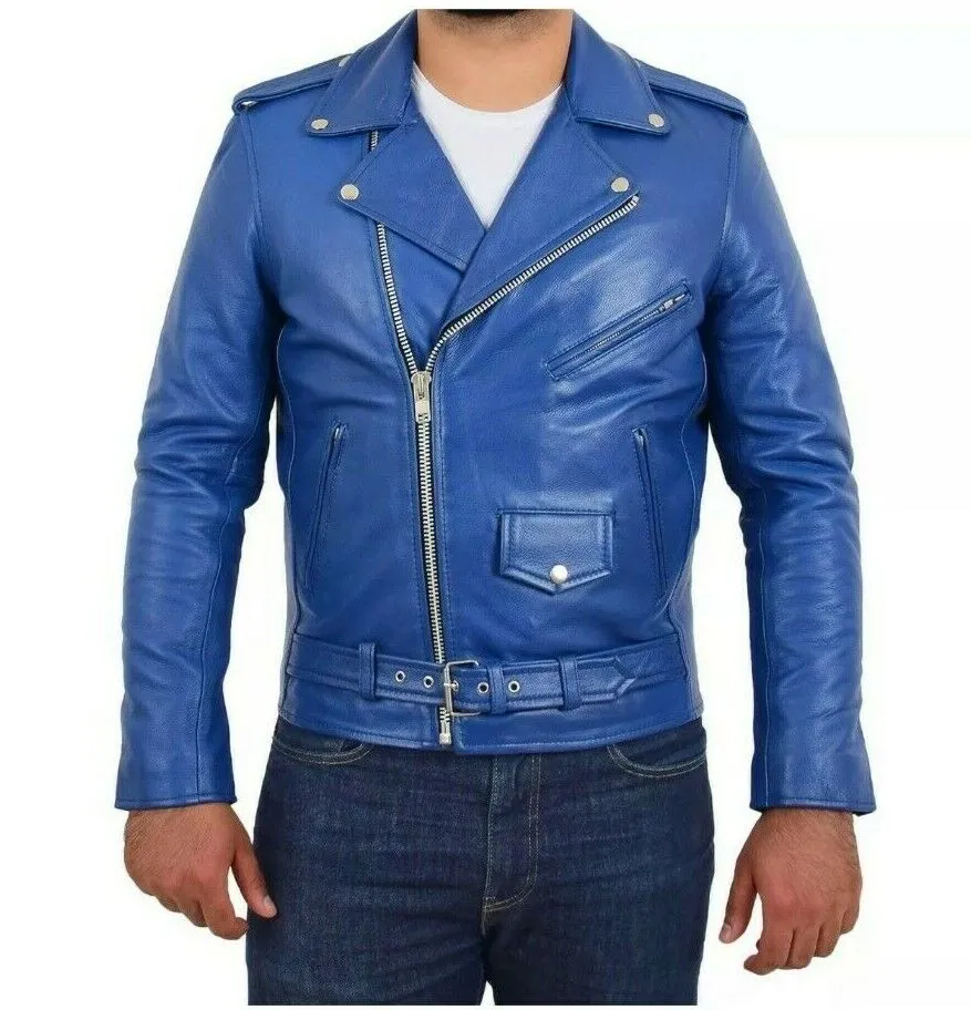 Marlon Brando Blue Biker Leather Jacket